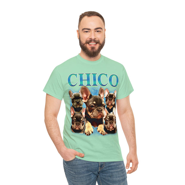 a man with a beard wearing a chicago t - shirt