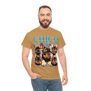 a man wearing a brown shirt with dogs on it