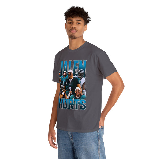 a man wearing a t - shirt with a picture of a football team on it