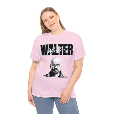 a woman wearing a pink walter t - shirt