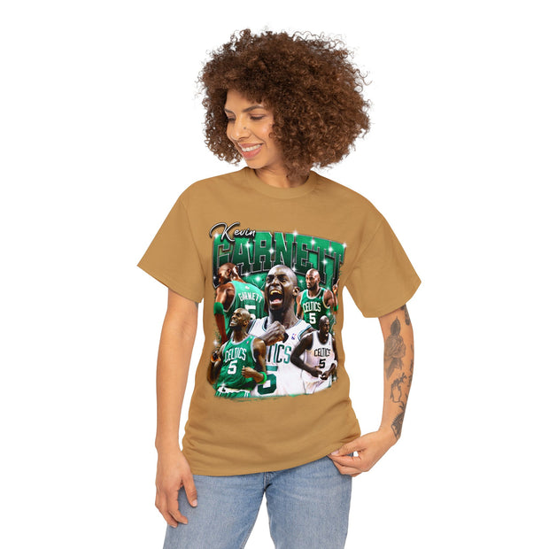 a woman wearing a t - shirt with a picture of a basketball player