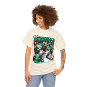 a woman wearing a t - shirt with a picture of a football player