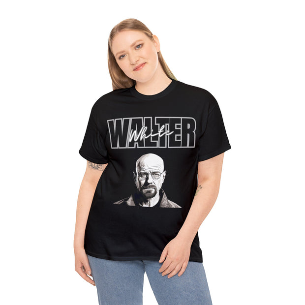 a woman wearing a black walter t - shirt