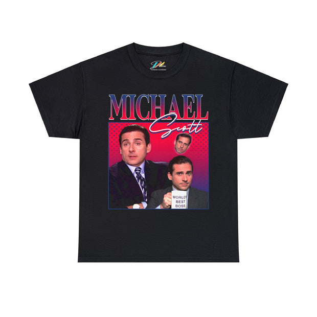 a black michael scott t - shirt with a picture of michael scott