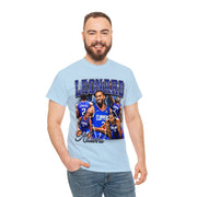 a man wearing a t - shirt with a picture of a basketball player