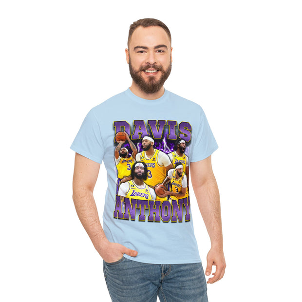 a man wearing a t - shirt with a picture of a basketball player